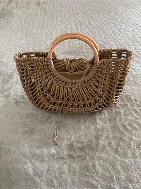 NEW Woven Straw (maybe paper) Tote Bag with Round Handles - Tan